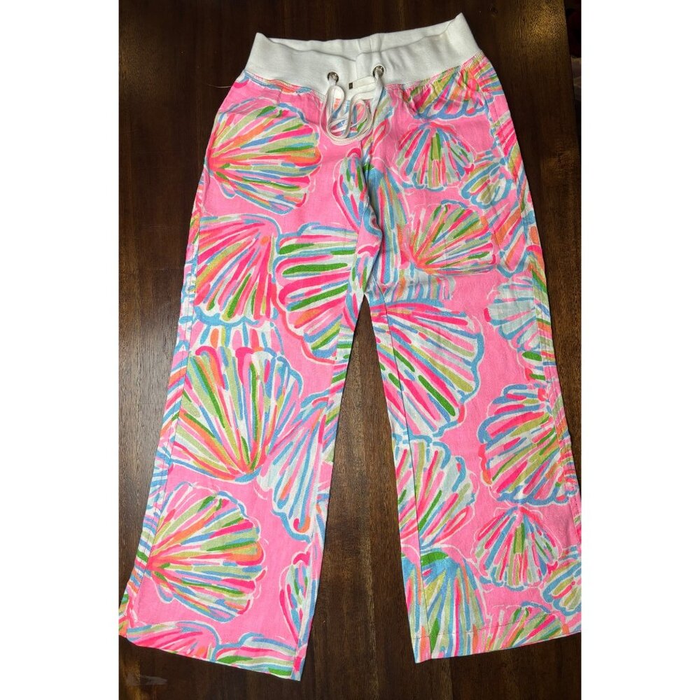 Lilly  Pulitzer Linen Beach Pant In Pink Pout Shellabrate (Size Small)